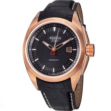 Alpina Men's 'club' Rose Goldtone Black Leather Strap Automatic Watch