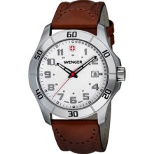 Alpine Men's Watch with White Dial and Brown Leather Strap from WengerÂ®