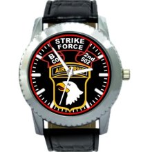 Army 502 2nd B Co Airborne Strike Force Black Leather Band Quartz Watch