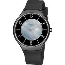 August Steiner Men's Slim Ceramic Mother of Pearl Quartz Strap Watch (Black)