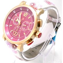 Auth Michele Sport Sail Watch Large Gold Rose Pink Dial Mw01k00a9944