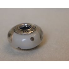 Authentic Pandora 790602 Murano Glass White Grey Polka Dots 925 Ale