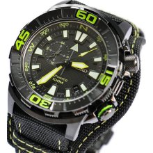 Automatic Compass Stainless Steel Case Nylon Bracelet Black Tone Dial