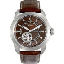 Automatic Watches - Bulova Men's Leather Strap Partial Skeleton Automatic Watch model 96A108