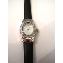 Avon Leather Oval Dial Watch W/ Diamond Accent Black