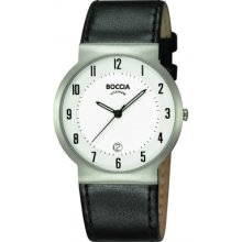 B3514-11 Boccia Mens Titanium Black Leather Strap Watch