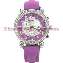 Benny Co Women Fine Belgian Cut Diamond Watch 1.9ct Dial 3 Mop Subdials Lavender