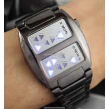 Binary Blue Led Digital Sport Wrist Watch Mens Women