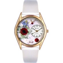 Birthstone: July White Leather And Goldtone Watch #C0910007