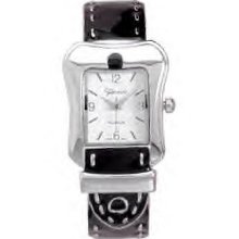 Black Belt Hinged Cuff Fashion Watch