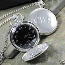 Black Face Silver-plated Pocket Watch -free Monogram