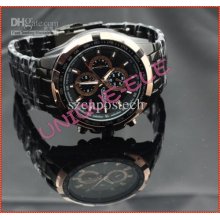 Black Golden Men's Cool Fashion Stainless Steel Quartz Analog Luxury