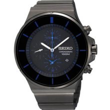 Black Stainless Steel Case and Bracelet Black Dial Chronograph Blue Hour Markers