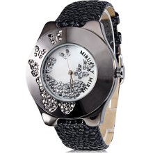 Black Women's Butterfly Style Leather Analog Quartz Wrist Watch