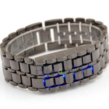 Blue Led Digital Lava Men Lady Black Steel Bangle Watch