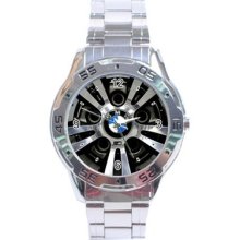 Bmw Chrome Rim Wheel Image Stainless Steel Analogue Wrist Watch Rare