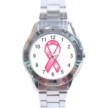 Breast Cancer Awareness Ribbon Stainless Steel Analogue Watch