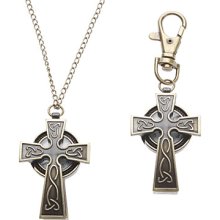 Bronze Unisex Cross Style Alloy Analog Quartz Keychain Necklace Watch