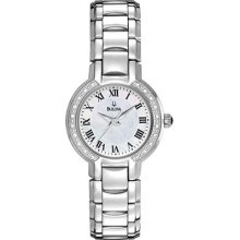 Bulova 96r159 Women's Watch Stainless Steel Mother Of Pearl Diamond Dress