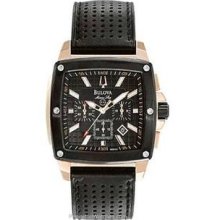 Bulova Black Leather & Rose Gold Marine Star Chronograph - Date - 100