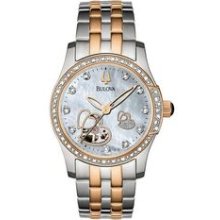 Bulova Ladies` 2-tone Mechanical Heart Aperture Watch With 34 Diamonds