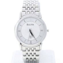 Bulova Men's 96g89 Calendar Bracelet Watch Stainless Steel Date Silver Dial