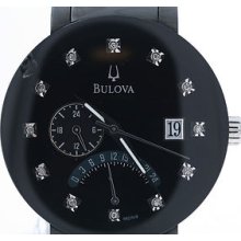 Bulova Men's 98d109 Diamond Accented Black Dial Bracelet Watch W/ Date