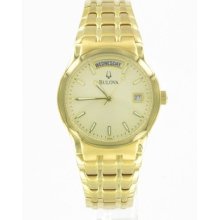 Bulova Men's Gold Tone Quartz Dress Watch 97c48 S $199