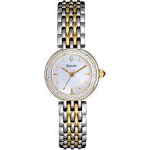 Bulova Womens Diamond Petite Classic Stainless Watch - Silver Bracelet - Pearl Dial - 98R151