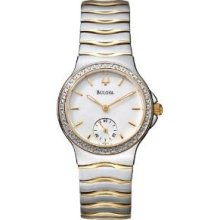 Bulova Women's Diamond Two Tone Watch 98w12 24 Diamonds Mother Of Pearl