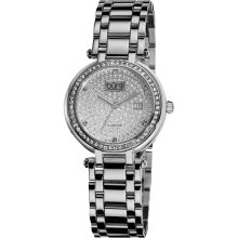 Burgi Women's Stainless Steel Pave Pattern Diamond Bracelet Watch (Silver-tone)