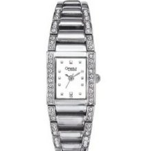 Caravelle Ladies` Swarovski Crystal Watch W/ White Rectangular Dial