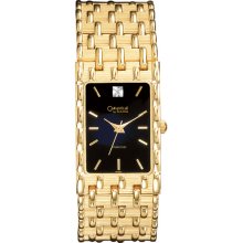 Caravelle Mens Diamond Dress Watch Gold Tone Black Dial 44D09