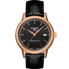 Carson Automatic Men's Rose Gold PVD Watch - Black Dial and Black Leather Strap