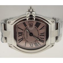 Cartier Ladies SS Roadster BOX/PAPERS. Pink Dial.