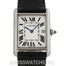 Cartier Tank Louis Mens 18k White Gold Date Watch W1540956