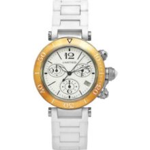 Cartier Women's Pasha Swiss Quartz Tachymeter White Dial Rubber Strap Watch