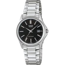 Casio Ladies Black Analogue Steel Bracelet Date Display Watch Ltp-1183a-1ad