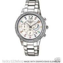 Casio She 5018 Luxury Swarovski Bezel Chronograph Dial Cruise Watch Sheen Af Pn