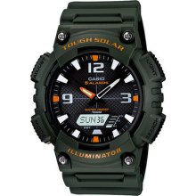 Casio Solar Analog/digital Watch, Green Resin, 100 Meter, 5 Alarms, Aqs810w-3av