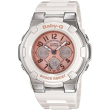 Casio Women's Baby G Bga110-7B2 White Resin Quartz Watch With Pink Dial