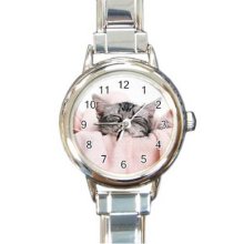 Cat Kitten Round Italian Charm Watch 27