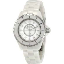 Chanel J12 White Ceramic 33mm Diamond Mother Of Pearl Quartz Watch - H2422