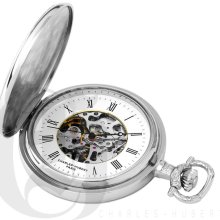 Charles Hubert Classic 17 Jewel Mechanical Movement Stainless Steel Hunter Pocket Watch with Pocket Chain 3703