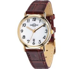 Chronostar Forever 3H Round White Dial Watch With Dark Brown Strap