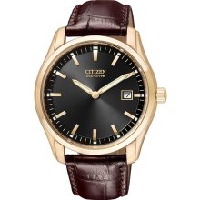 Citizen AU1043-00E Men's Eco Drive Gold Tone Brown Leather Strap Watch