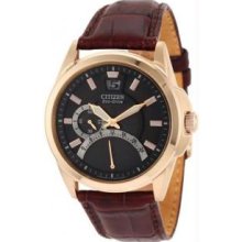 Citizen BR0123-09E Mens Gold Tone Stainless Steel Eco Drive Dress Black Dial GMT