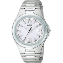 Citizen Eco-drive 50m Mens Calendar Stainless Steel All White Watch Bm0530-58c