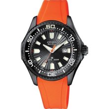 Citizen Eco-drive Iso Cert. 300m Ladies Orange Black Divers Watch Ep6035-02e