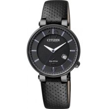 Citizen Eco-drive Sapphire Made In Japan Ladies Black Leather Watch Ew1794-05e